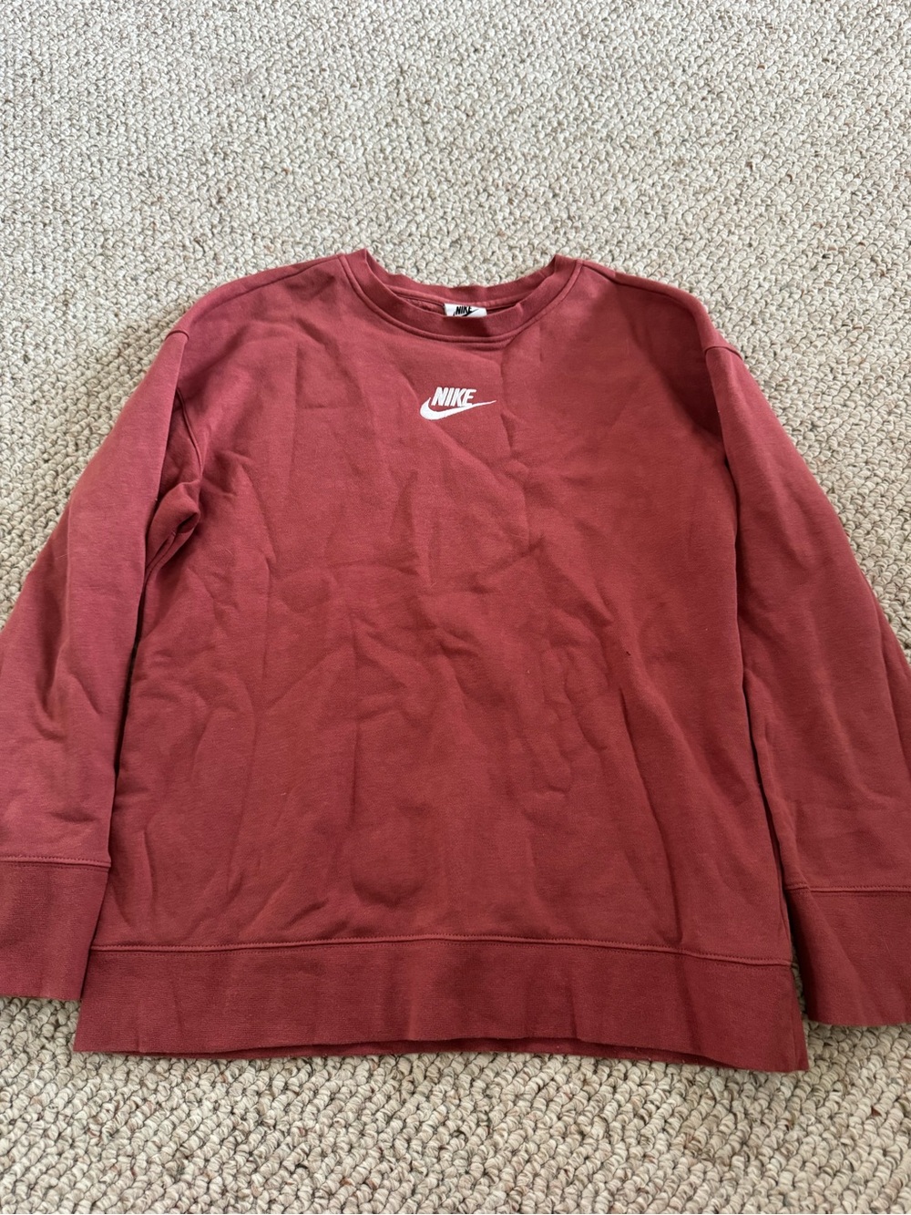 Nike Men's Crewneck Sweatshirt - Brick Red with White Logo